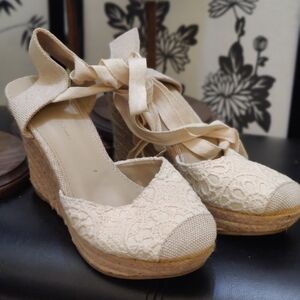 Wild Diva Cream Lace-Up Espadrilles